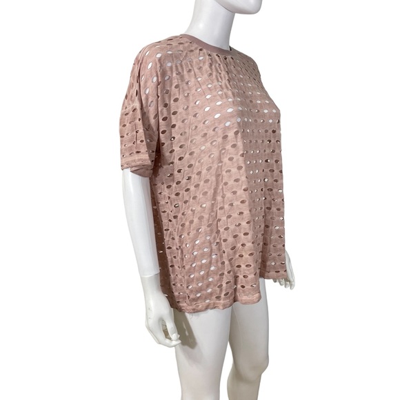 ASOS Pink Short Sleeve Polka Dot Holes Top Shirt - Picture 4 of 5